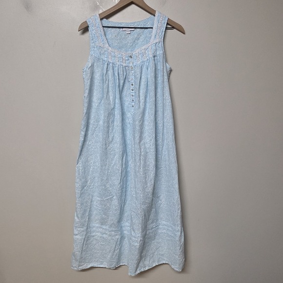 Eileen West Other - Eileen West Women's Blue Floral 100% Cotton Sleeveless Nightgown Dress Sz Small